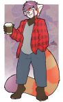  ailurid anthro artist_nutcaseart character_rustypawz coffee_cup container cup hi_res intersex intersex/male male mammal nonbinary_(lore) pose red_panda 