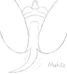  absurd_res anthro bottom_view breasts butt camel_toe canid canine canis clothing digital_drawing_(artwork) digital_media_(artwork) domestic_dog female hi_res looking_away mahita mammal monochrome smile solo spread_legs spreading swimwear tail_motion tailwag 