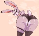  absurd_res anthro bent_over big_butt black_body black_fur bodily_fluids bottomwear butt butt_focus clothed clothing disney eyebrows female footwear fur grey_body grey_fur hair half-closed_eyes hi_res hotpants huge_butt judy_hopps kiseff lagomorph leporid long_ears looking_back mammal multicolored_body multicolored_fur narrowed_eyes open_mouth purple_eyes rabbit shirt short_hair shorts socks solo sweat thick_thighs topwear white_body white_fur zootopia 