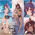  1girl arknights artist_logo ass bangs bare_legs barefoot beach bikini bikini_under_clothes black_bikini black_shorts blue_hair blue_sky blush breasts ch&#039;en_(arknights) ch&#039;en_the_holungday_(arknights) character_name chinese_commentary closed_mouth cloud cloudy_sky copyright_name crossed_bangs dakimakura_(medium) day dragon_girl dragon_horns dragon_tail dusk eyebrows_visible_through_hair fish flower from_above from_side full_body grabbing_own_breast hair_between_eyes hair_flower hair_ornament highleg highleg_bikini horns legs long_hair longzaibei01 looking_at_viewer lying lying_on_water medium_breasts multiple_views nail_polish navel ocean official_alternate_costume on_back open_fly outdoors purple_nails red_eyes ripples ru_zhai sample_watermark second-party_source short_shorts shorts sideboob sky smile spread_legs standing starfish stomach string_bikini swimsuit tail thighs toenail_polish toenails water watermark wet 