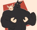  2022 abs anthro barazoku biceps big_muscles big_pecs black_body black_fur blush colored duo embrace flat_colors fur glare grabbing_from_behind grope hi_res hug huge_muscles huge_pecs hugging_from_behind league_of_legends male male/male muscular muscular_male navel pecs riot_games simple_background small_head tan_body tan_fur teemo_(lol) thick_arms thick_neck tkckid veigar video_games yordle 