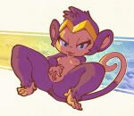  2022 :3 breasts clitoral_hood clitoris feet female feral fur genitals half-closed_eyes haplorhine mammal monkey narrowed_eyes navel nipples onihidden primate purple_body purple_fur pussy shantae shantae_(monkey_form) shantae_(series) small_breasts solo spread_pussy spreading video_games wayforward 