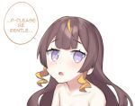  1girl anya_melfissa bangs blush brown_hair dasdokter hololive hololive_indonesia long_hair open_mouth purple_eyes simple_background solo two_side_up virtual_youtuber wavy_hair white_background 