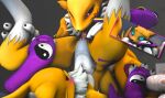  &lt;3 &lt;3_eyes anthro bandai_namco bodily_fluids digimon digimon_(species) duo ejaculation female female/female genital_fluids hi_res lying nocturnalfuzz on_back oral pussy_ejaculation pussy_juice renamon 