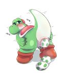 absurd_res blush butt butt_grab egg egg_in_pussy egg_insertion female green_yoshi hand_on_butt hi_res looking_at_viewer looking_back mario_bros nintendo not_furry oviposition sande_(pixiv) solo video_games yoshi 