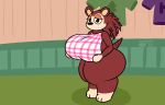  2022 animal_crossing animated anthro areola big_areola big_breasts breasts english_text eulipotyphlan female hedgehog huge_breasts hyper hyper_breasts mammal mattthetooncat nintendo nipples sable_able solo standing text video_games 