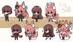 1boy 2girls :3 animal_ear_fluff animal_ears artist_name bangs blush brown_eyes brown_hair cake chibi clenched_hands closed_mouth commentary_request fate/extra fate/extra_ccc fate_(series) food fox_ears fox_girl fox_tail full_body glasses hair_between_eyes heart holding holding_pillow holding_spoon kishinami_hakuno_(female) kishinami_hakuno_(male) long_hair long_sleeves mapo_tofu multiple_girls multiple_persona mzoo39 one_eye_closed open_mouth orb pillow pink_hair pose red_scarf scarf school_uniform serafuku sidelocks smile split_ponytail spoon star_(symbol) sweatdrop swiss_roll tail talisman tamamo_(fate) tamamo_no_mae_(fate/extra) tamamo_no_mae_(sable_mage)_(fate) tamamo_no_mae_(spring_casual)_(fate) thighhighs tsukumihara_academy_uniform_(fate/extra_ccc) twitter_username v-shaped_eyebrows yellow_eyes yes-no_pillow 