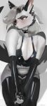  absurd_res anthro breasts canid canid_demon clothed clothing demon female fur hair hellhound helluva_boss hi_res legwear looking_at_viewer loona_(helluva_boss) mammal red_sclera simple_background smewed solo thigh_highs white_body white_eyes white_fur 