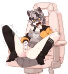  1girl ahoge animal_ears breasts cat_girl commentary doughnut eating english_commentary eyebrows_visible_through_hair female_masturbation food gothic grey_hair hair_between_eyes hair_ornament holding holding_food indie_virtual_youtuber kneehighs masturbation orange_eyes punk pussy pussy_juice raccoon_ears raccoon_girl raccoon_tail rtil sex_toy snuffy_(vtuber) socks solo tail uncensored vibrator virtual_youtuber 