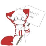  anthro bodily_fluids canid canine canis chano cheek_tuft chest_tuft crotch_tuft english_text facial_tuft fur head_tuft help_me holding_object holding_sign inner_ear_fluff male mammal multicolored_body multicolored_fur red_body red_fur red_stripes sign simple_background solo striped_body striped_fur stripes tears text tuft white_background white_body white_fur white_inner_ear wide_eyed 