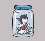  anthro bottomless chibi clei clothed clothing dragon hi_res jar male micro nameless00 shirt solo topwear trapped windragon 
