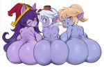  big_butt blonde_hair butt cham22 female group hair hi_res huge_butt league_of_legends looking_at_viewer looking_back looking_back_at_viewer not_furry riot_games simple_background trio video_games white_background yordle 