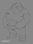  2022 anthro belly big_belly bottomwear canid canine canis clothing dober footwear hi_res humanoid_hands male mammal moobs navel overweight overweight_male pants sandals shirt simple_background solo topwear wolf 