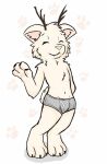  2015 anthro antlers biped boxer_briefs canid clothed clothing footprint fur gaokun grey_clothing grey_underwear hair horn male mammal monotone_body monotone_ears monotone_fur monotone_hair pawpads pawprint pink_inner_ear pink_nose pink_pawpads shadow simple_background solo underwear wave white_body white_ears white_fur white_hair 