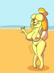  absurd_res animal_crossing anthro areola areola_slip beverage big_breasts big_butt bikini breasts butt canid canine canis clothed clothing curvy_figure digital_media_(artwork) domestic_dog female fur hair hi_res holding_beverage holding_object huge_breasts isabelle_(animal_crossing) mammal micro_bikini nintendo nokamiwd outside shih_tzu short_stack simple_background skimpy_bikini slightly_chubby solo swimwear thick_thighs toy_dog video_games wide_hips yellow_body yellow_fur 