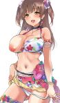  1girl bangs bare_shoulders bikini blush breasts brown_hair collarbone idoly_pride large_breasts long_hair looking_at_viewer navel open_mouth plum_(arch) smile solo suzumura_yuu swimsuit thighs 