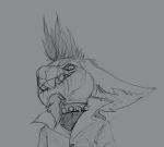  2018 big_ears bitter_(bristol) bristol bust_portrait chin_tuft chua clothed_anthro clothed_male clothing collar digital_media_(artwork) ear_tuft eyebrows facial_hair facial_markings facial_tuft fan_character front_view goatee grey_background greyscale head_markings head_tuft jacket looking_down_at_viewer looking_forward male_anthro mammal markings mask_(marking) mohawk monochrome portrait pseudo_hair rodent simple_background sketch solo spiked_collar spikes standing topwear tuft video_games wildstar 