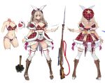  1girl apron bare_shoulders blonde_hair blue_eyes blush boots breasts character_sheet cleavage crop_top fur_cuffs fur_trim girls&#039;_frontline hanyang_type_88_(girls&#039;_frontline) hanyang_type_88_(gun) hat high_heel_boots high_heels large_breasts long_hair multiple_views navel official_art santa_costume skirt smile thighhighs turnaround waist_cape 