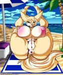  absurd_res anthro anus areola artofthediscipline beach big_breasts breasts canid canine female fennec fox genitals hi_res holding_legs_up huge_breasts mammal nipples pink_areola pink_nipples plump_labia puffy_anus puffy_nipples pussy seaside solo thick_thighs 
