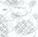  2022 anthro biped blush canid canine canis clothing domestic_dog humanoid_hands kemono male mammal overweight overweight_male solo sweater topwear toshi_(artist) 