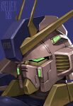  absurdres artist_name atlas_gundam english_commentary green_eyes gundam gundam_thunderbolt highres kreuzer_00 looking_ahead mecha mobile_suit no_humans portrait purple_background solo v-fin 