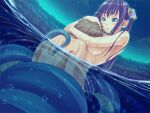  1boy 1girl bare_shoulders breasts bubble bubuzuke earrings faceless faceless_male femdom floating from_above game_cg green_eyes hetero jewelry lamia lamia_hygieia long_hair mamonomusume_to_no_seikatsu_~ramia_no_baai~ monster_girl night outdoors partially_submerged pointy_ears purple_hair scales snake_bondage tail twintails water 