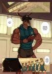  anthro bambi bambi_(film) bottomwear bulge canid canine canis cervid clothing comic dialogue disney domestic_dog equid equine father haplorhine hat headgear headwear hi_res horse kappax male mammal monkey parent primate ronno shorts son the_great_prince_of_the_forest wolf wrestling_singlet 