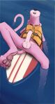  anthro balls bottomless clothed clothing erection felid floating fur genitals life_jacket male mammal mindkog pantherine penis pink_body pink_fur pink_panther solo surfboard water 