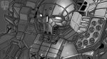  absurdres artist_name atlas_(battletech) battletech glowing glowing_eyes grey_background greyscale highres kreuzer_00 mecha missile_pod monochrome no_humans portrait science_fiction solo 