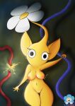  2022 breasts electricity electrostimulation elemental_creature female flora_fauna genitals humanoid humanoid_pointy_ears mouthless nintendo nipples not_furry nude pikmin pikmin_(species) plant portrait pussy solo swizzle three-quarter_portrait video_games yellow_body yellow_pikmin 