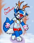  2015 4:5 anthro antlers bandai_namco bell bell_collar biped black_eyes blep blue_body blue_ears blue_fur blue_hair border_collie canid canine canis christmas clothed clothing collar collie digimon digimon_(species) dipstick_ears dipstick_tail domestic_dog ear_piercing ear_ring eye_through_hair fur gaokun gaokun_(character) gaomon hair herding_dog holidays horn inner_ear_fluff male mammal markings multicolored_body multicolored_ears multicolored_fur multicolored_hair one_eye_closed pastoral_dog pawpads piercing pink_pawpads red_clothing red_nose red_underwear shadow sheepdog solo t-short tail_markings tongue tongue_out translucent translucent_hair tuft two_tone_body two_tone_ears two_tone_fur two_tone_hair underwear watermark white_body white_ears white_fur white_hair white_inner_ear wink 