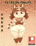  2022 absurd_res animal_crossing ankha_(animal_crossing) anthro bigdon1992 digital_media_(artwork) domestic_cat egyptian english_text feet felid feline felis female fingers front_view hi_res mammal nintendo patreon short_stack solo text toes video_games wide_hips 