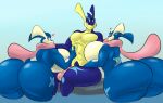 &lt;3 abs anthro big_breasts big_butt breasts butt erection female genitals green_eyes greninja group half-closed_eyes huge_breasts huge_butt male multicolored_body narrowed_eyes nintendo nude partially_submerged pecs penis pok&eacute;mon pok&eacute;mon_(species) shinysteel side_boob sitting smile thick_thighs two_tone_body video_games water 