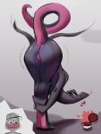  &lt;3 2022 absurd_res ambiguous_gender anthro anthro_focus bent_over blep blush butt duo female female_focus full-length_portrait genitals grey_body hi_res human looking_back mammal nintendo pok&eacute;ball pok&eacute;mon pok&eacute;mon_(species) portrait presenting presenting_hindquarters pussy rear_view salazzle scalie solo_focus teabro tongue tongue_out video_games 