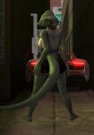  3d_(artwork) absurd_res altelier_t anthro breasts butt car city city_background clothed clothing cobra digital_media_(artwork) female hi_res long_tail looking_at_viewer reptile scalie snake snake_(petruz) solo source_filmmaker vehicle 