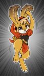  action_pose anthro brown_eyes clothed clothing female hi_res hood lagomorph leporid mammal motion_lines odin_sphere paws pooka pose pukopop rabbit solo velvet_(odin_sphere) 