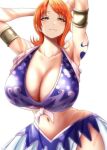  arms_behind_back arms_up bare_arms breasts cleavage closed_mouth dress half-closed_eyes large_breasts nami_(one_piece) one_piece pirate red_hair short_hair 