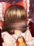  1girl ascot bangs blush bow breasts brown_hair commentary_request cookie_(touhou) detached_sleeves faceless faceless_female frilled_hair_tubes frilled_shirt_collar frills hair_bow hair_tubes hakurei_reimu kanna_(cookie) khn_(kihana) long_hair photoshop_(medium) portrait red_bow red_shirt scratched shirt sidelocks sleeveless sleeveless_shirt touhou yellow_ascot 