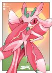  absurdres black_eyes border commentary_request dtomart eyelashes facebook_logo facebook_username hand_on_hip highres looking_at_viewer lurantis no_humans one_eye_closed pokemon pokemon_(creature) solo twitter_logo twitter_username white_border 