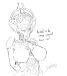  alien alien_humanoid big_breasts breasts dialogue doom_(series) exposed_brain featureless_breasts female humanoid id_software khan_maykr leapinllama lips monochrome nude sketch solo thick_lips video_games 