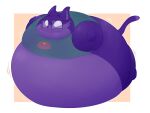  ambiguous_gender anthro blue_body blue_fur blueberry_inflation bottomless chubby_cheeks clothed clothing domestic_cat eyewear fauvfox felid feline felis food fur glasses hi_res hyper_inflation immobile inflation lying mammal on_front pancake smile solo spherical_inflation tight_clothing wobbling 