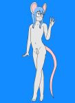  absurd_res anthro arcana21 balls blue_eyes blue_hair blush erection eyewear genitals girly glasses hair hi_res male mammal mouse murid murine nude penis percy_lazuli rodent simple_background small_penis solo 