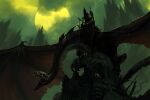  1boy armor creature crown fellbeast green_theme highres holding moon nazgul night open_mouth outdoors philipp_urlich red_eyes riding sharp_teeth skull sword teeth the_lord_of_the_rings tolkien&#039;s_legendarium weapon wings witch_king_of_angmar 