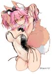  1girl animal_ear_fluff animal_ears bangs breasts fate/extra fate_(series) fox_ears fox_girl fox_tail hair_between_eyes highres large_breasts long_hair looking_at_viewer pink_hair sidelocks tail tamamo_(fate) tamamo_no_mae_(fate/extra) wisespeak yellow_eyes 