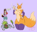  ambiguous_gender anthro bandai_namco digimon digimon_(species) duo female feral foxxxiny90 renamon smoking_weed weedmon 