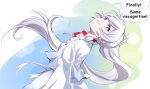  1girl bare_back blue_eyes company_connection dress head_tilt iesupa long_hair looking_back ponytail rwby scar scar_across_eye shaft_look smile strapless strapless_dress weiss_schnee white_dress white_hair 