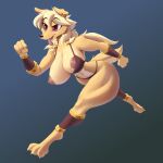  absurd_res areola big_breasts blonde_hair breasts canid canine cooliehigh female hair hi_res mammal navel nipples pepper_(cooliehigh) solo tongue tongue_out 