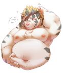  ... 2022 ? anthro band-aid bandage bawp13 belly big_belly felid kemono licho_(tas) lifewonders male mammal moobs navel nipples overweight overweight_male pantherine simple_background solo tiger tokyo_afterschool_summoners video_games white_background 