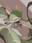  3:4 ambiguous_gender azre feral green_body grey_background hi_res leaf_tail looking_at_viewer nintendo pok&eacute;mon pok&eacute;mon_(species) pseudo_clothing red_eyes serperior shadow signature simple_background solo video_games white_body yellow_body 
