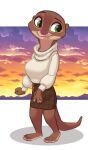  2022 absurd_res anthro breasts brown_body brown_fur clothed clothing disney female fully_clothed fur hi_res lutrine mammal mrs._otterton mustelid siroc solo standing zootopia 